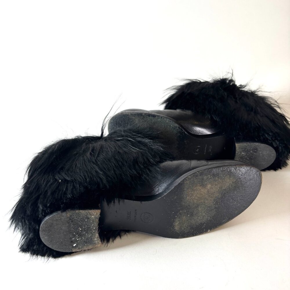 Vintage Chanel Black Faux Fur Trim Leather Ankle Boots | Made in Italy - Picture 2 of 8